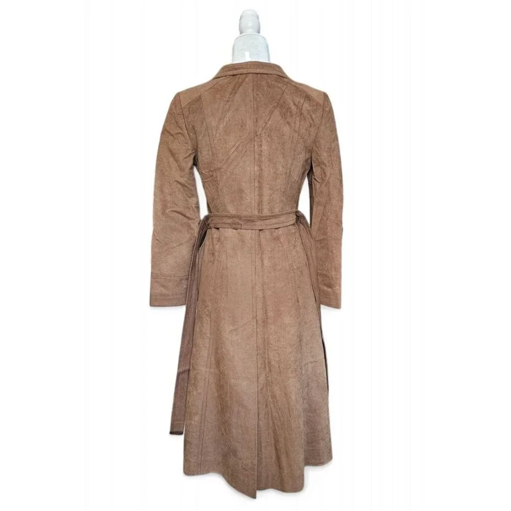 Vintage Mar-Del Mar Del brown long coat button up w/ belt repels rain &stains S - Picture 11 of 13